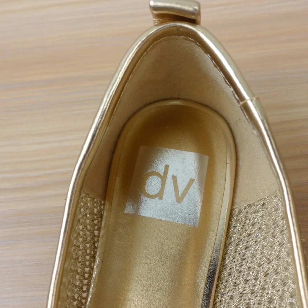 Metallic Coquette Ballet Flats Womens 6 Light Gold Crochet Mesh DV Dolce Vita